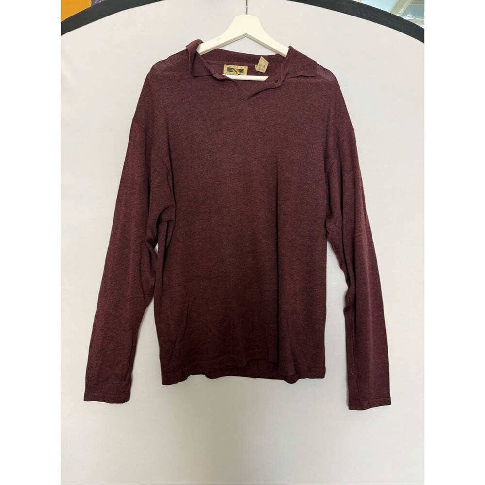 Vintage Joseph Abboud Lyocell Long Sleeve Polo Shirt Burgundy XL Soft Knit